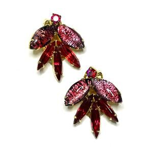 Vintage Earrings Red Rhinestone Dragons Breath Vtg Costume Jewelry AU02